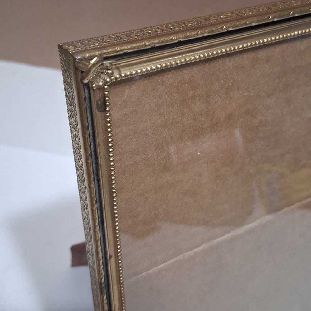 Vintage 8” X 10” Brass Gold Tone Metal Picture Frame Nice Corners Velvet Back